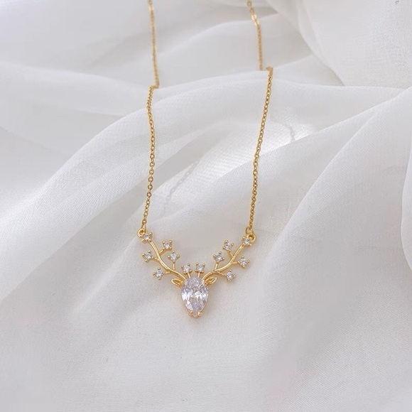 Fashion Luxury Titanium Steel Elk Charm Inlaid Zircon Deer Pendant necklace - Picture 2 of 7